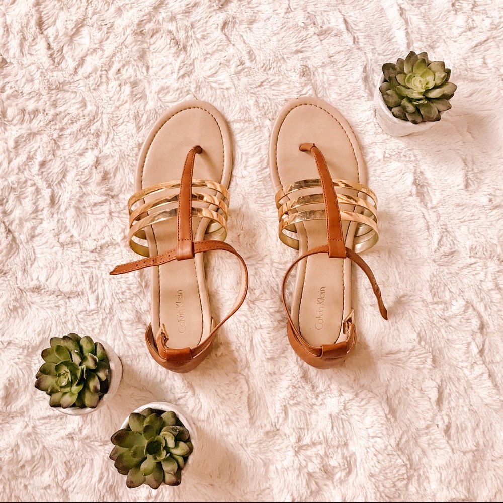 Calvin Klein brown and gold sandals